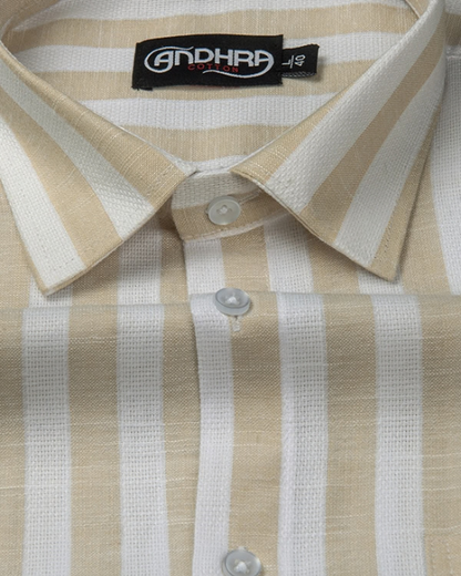 Leo Linen Jute White with Fone Patta Print Shirts for Men
