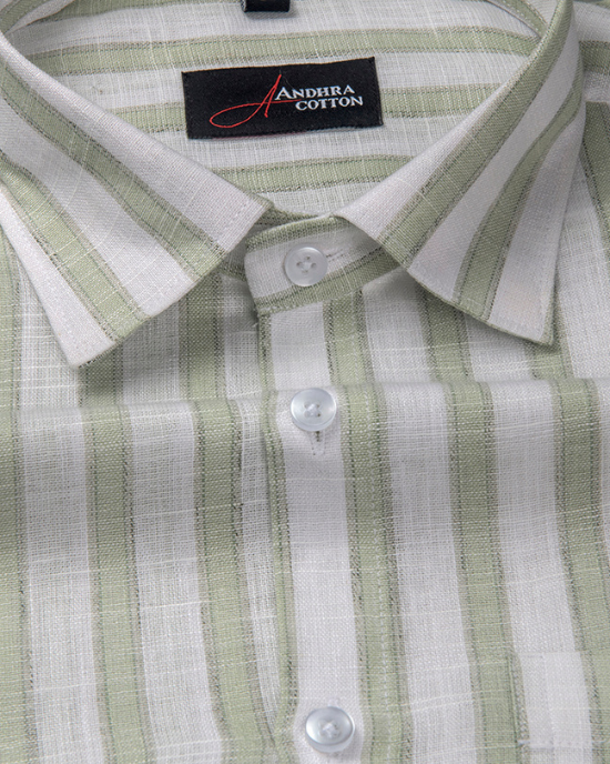 Soft Linen White with Green Patta Shirts for Men