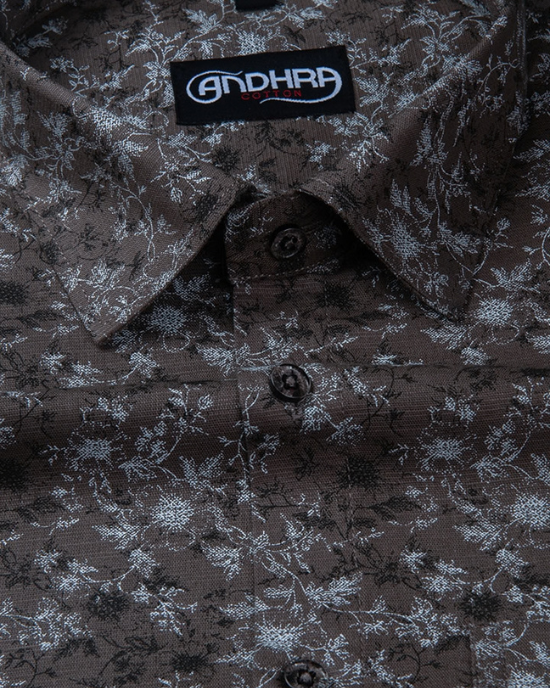 Slub Linen Brown Printed Shirts for Men