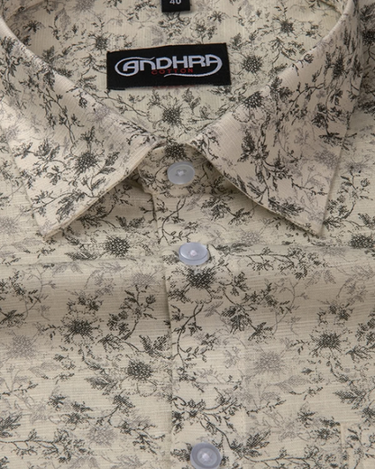 Slub Linen Fone with Mehandi Flower Print Shirts for Men