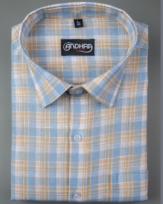Corporate Cotton Sky Blue Fone Checks Shirts for Men