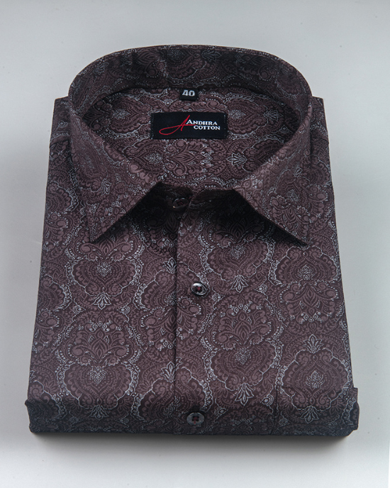Cotton Maroon Rajwada Print Shirts for Men