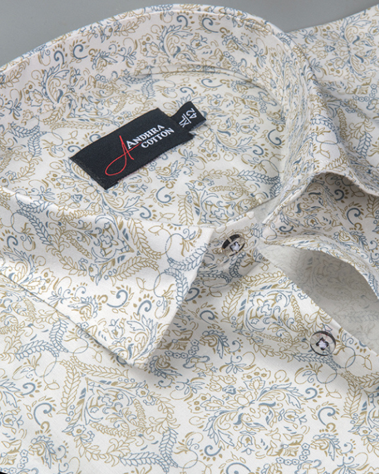 New Cotton Cream with Rajwada Print Shirts for Men