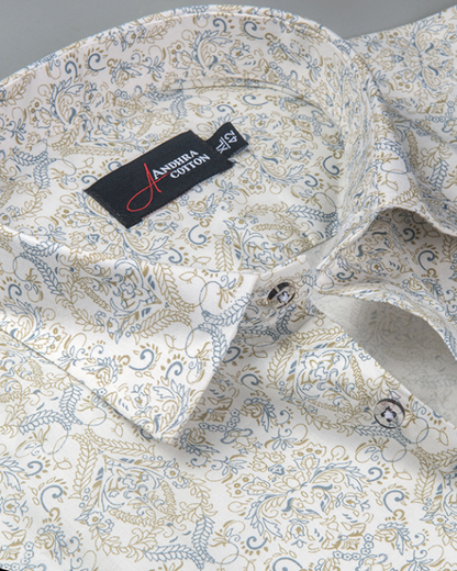 New Cotton Cream with Rajwada Print Shirts for Men