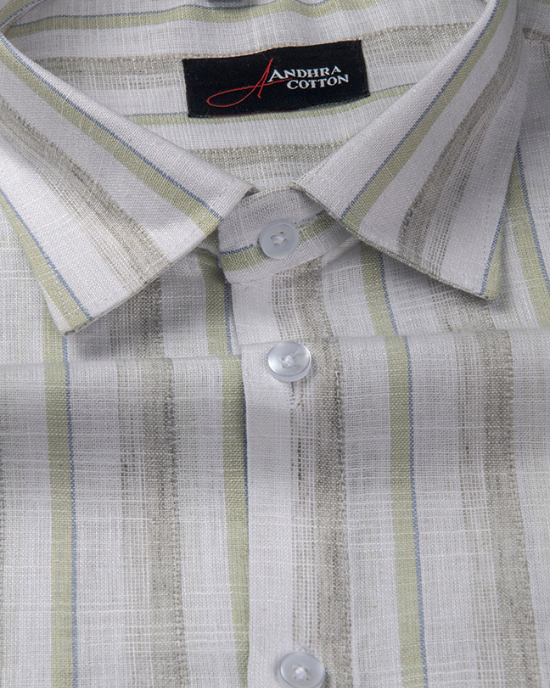 Soft Linen Green with Grey Patta Shirts for Men
