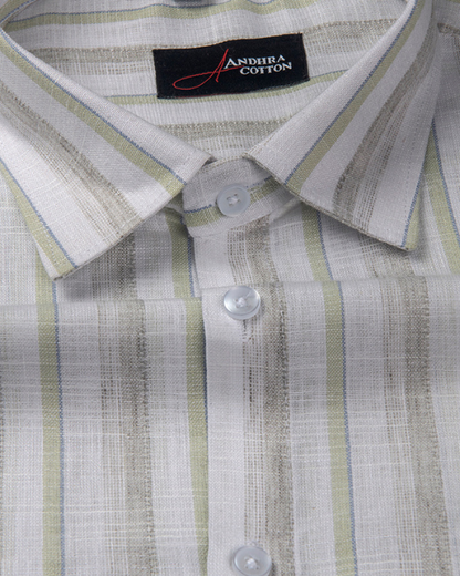 Soft Linen Green with Grey Patta Shirts for Men
