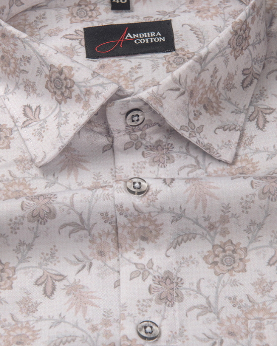 Digital White with Peach Flower Print Shirts for Men