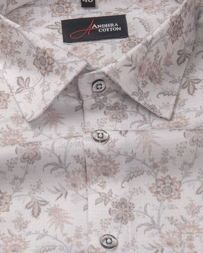 Digital White with Peach Flower Print Shirts for Men