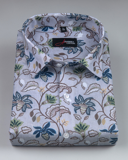 Rusiyano Linen White With Maroon Rama Print Shirts For Men