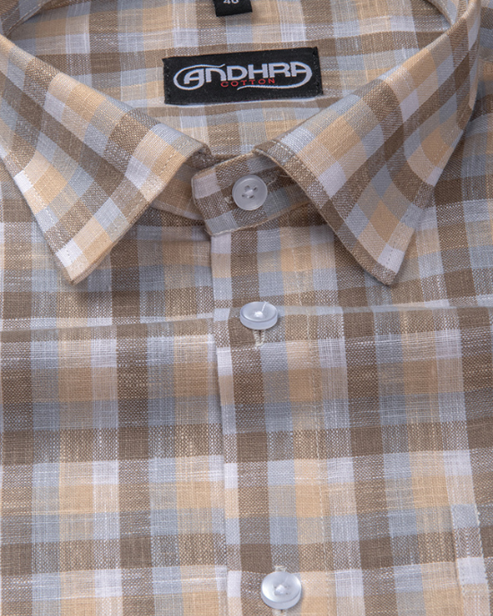 Corporate Cotton Brown Fone Checks Shirts for Men