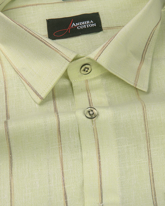 Kalas Linen Patta Green with Golden Lining Shirt for Men