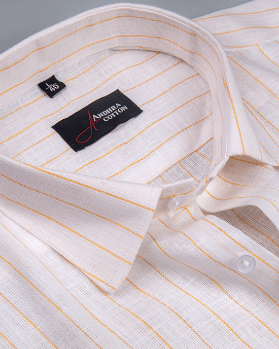Cotton White with Golden Lining Shirts for Men
