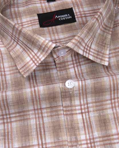Super Fine Linen Fone Marrun Check Shirts for Men