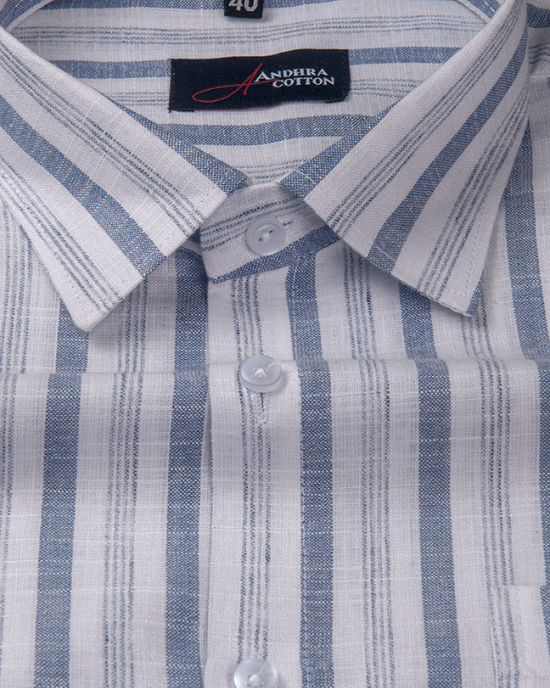 Soft Linen White with Blue Mix Patta Print Shirts for Men