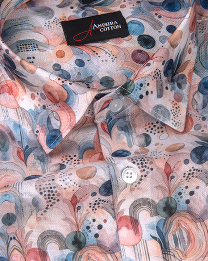 Rusiyano Linen Orange Universe Print Shirts For Men