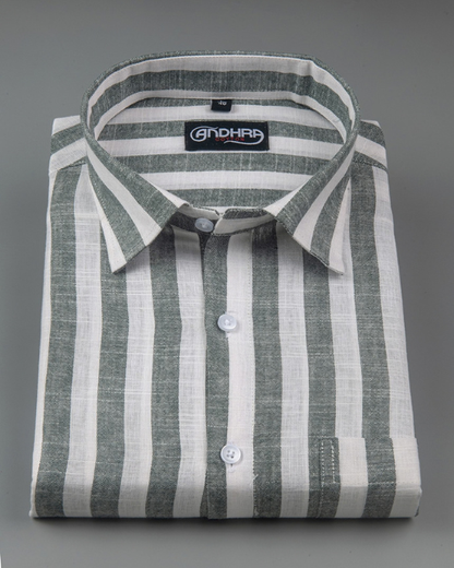 Oxford White with Green Patta Shirts for Men