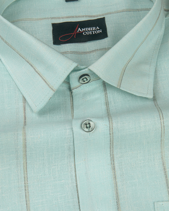 Kalas Linen Rama Green with Golden Lining Shirt for Men