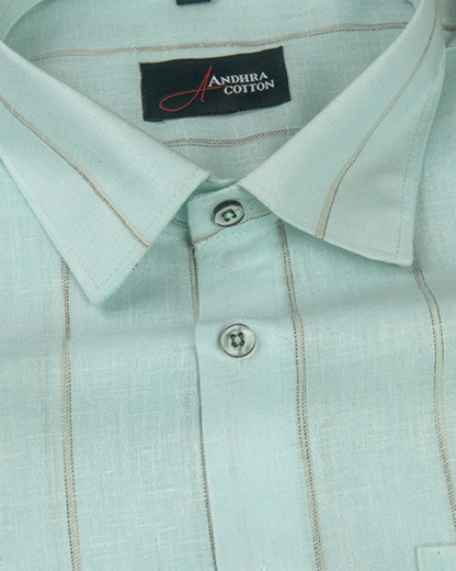 Kalas Linen Rama Green with Golden Lining Shirt for Men