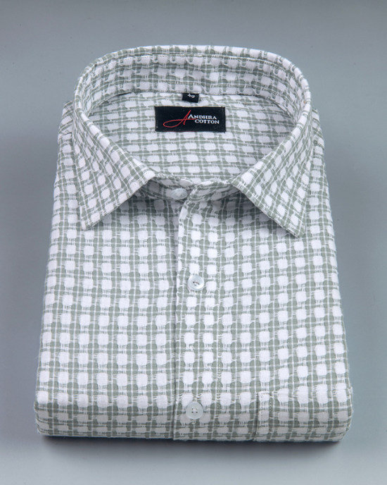 Cotton Checks Pista Green Colour Shirts For Men