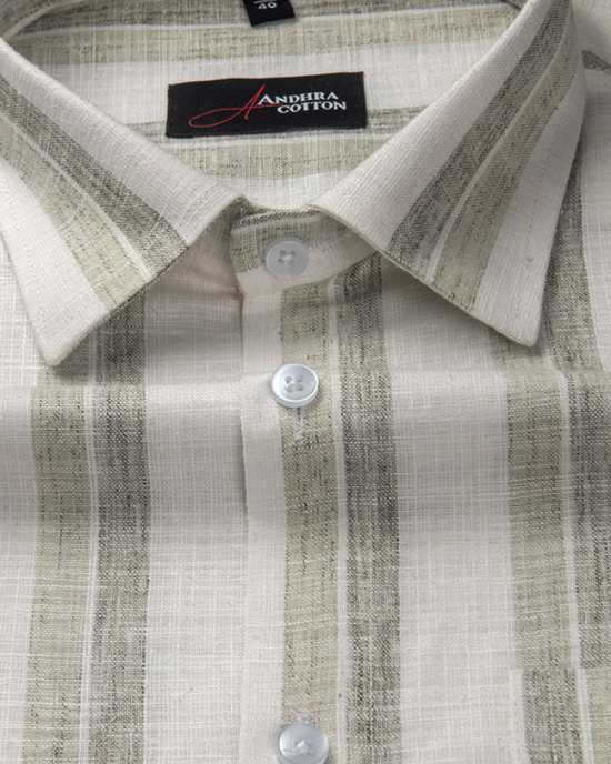 Soft Linen White with Grey Broad Patta Shirts for Men