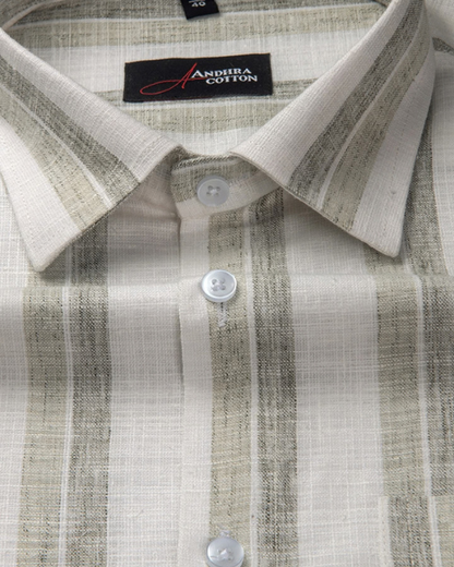 Soft Linen White with Grey Broad Patta Shirts for Men