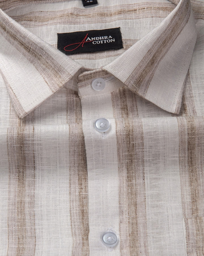 Soft Linen White with Broad Patta Shirts for Men