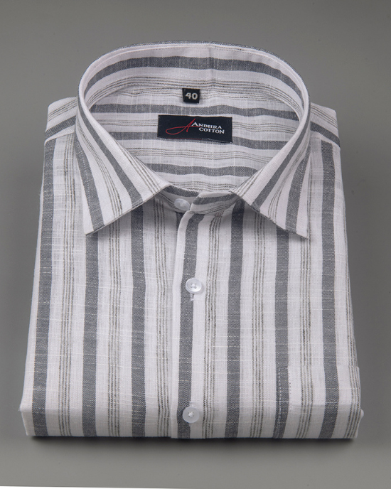Soft Linen White with Grey Mix Patta Print Shirts for Men