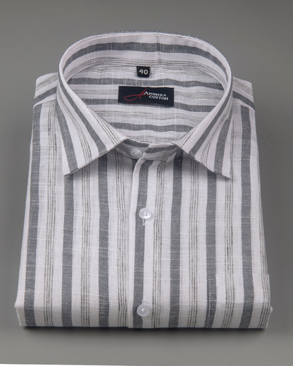 Soft Linen White with Grey Mix Patta Print Shirts for Men