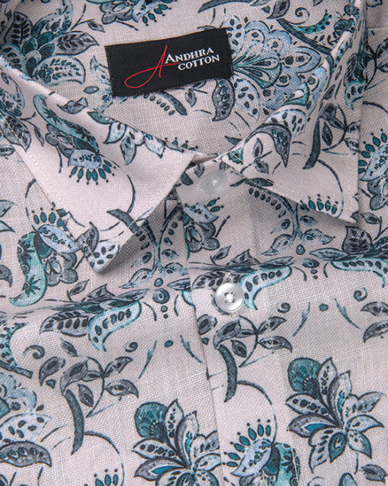 Rusiyano Linen Light Fone With Rama Print Shirts For Men