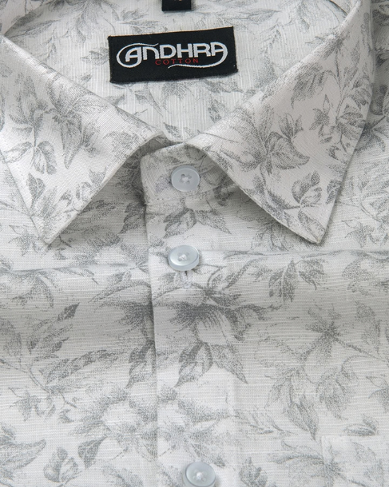 Slub Linen White Printed Shirts for Men