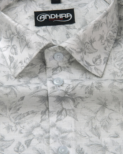 Slub Linen White Printed Shirts for Men