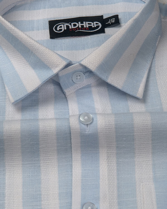 Leo Linen Jute White with Sky Blue Patta Print Shirts for Men