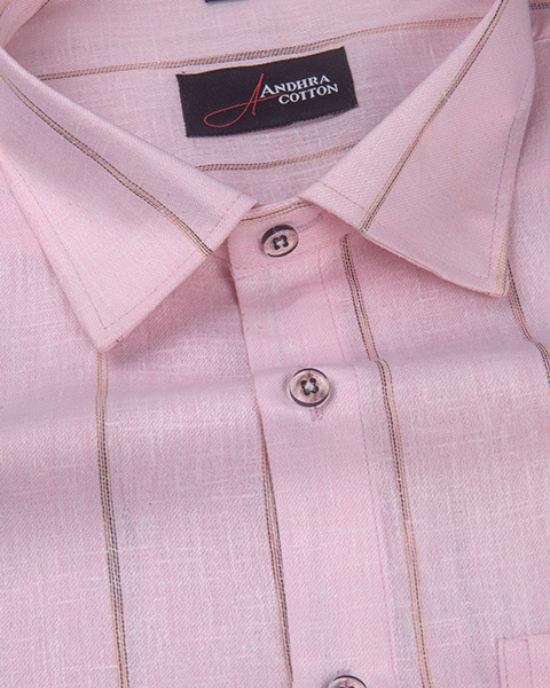 Kalas Linen Pink with Golden Lining Shirt for Men