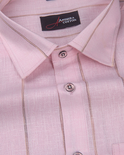 Kalas Linen Pink with Golden Lining Shirt for Men