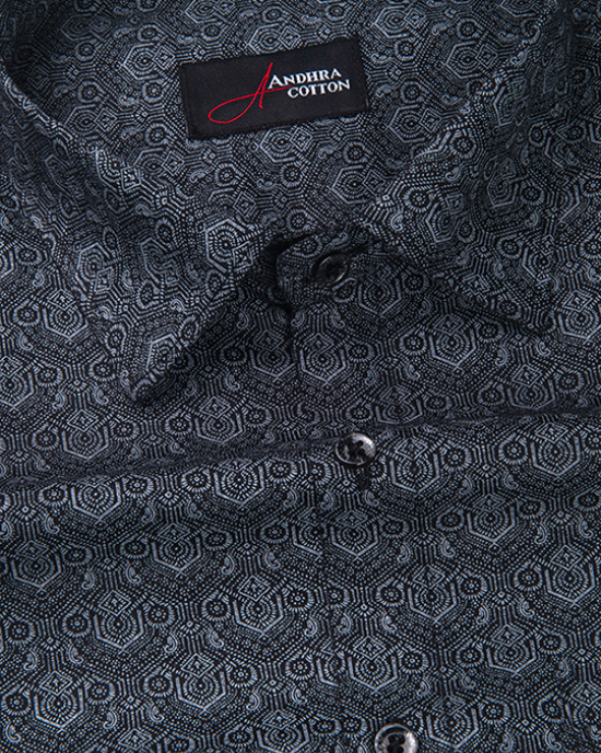 Cotton Black Colour Hexagon Print Shirts for Men