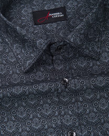 Cotton Black Colour Hexagon Print Shirts for Men