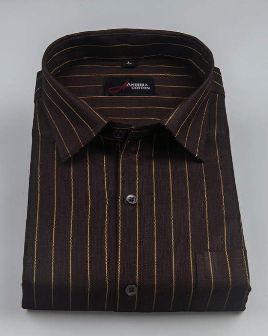 Cotton Brown Colour with Golden Lining Shirts for Men