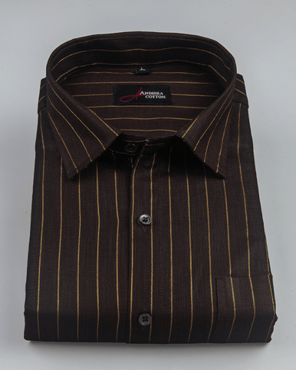Cotton Brown Colour with Golden Lining Shirts for Men