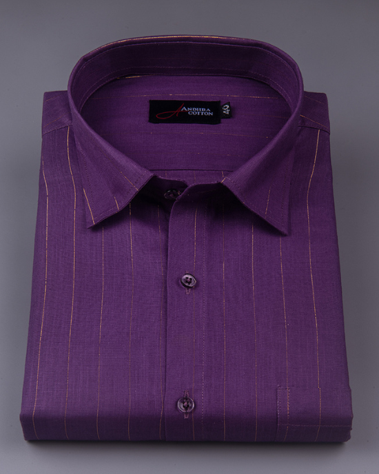 Cotton Lavender Colour with Golden Lining Shirts for Men