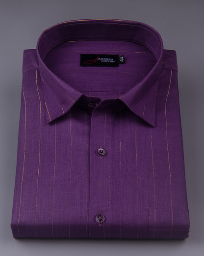 Cotton Lavender Colour with Golden Lining Shirts for Men