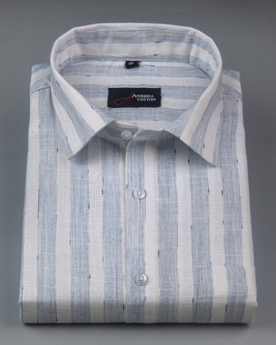 Soft Jute Linen White with Sky Patta Shirts for Men