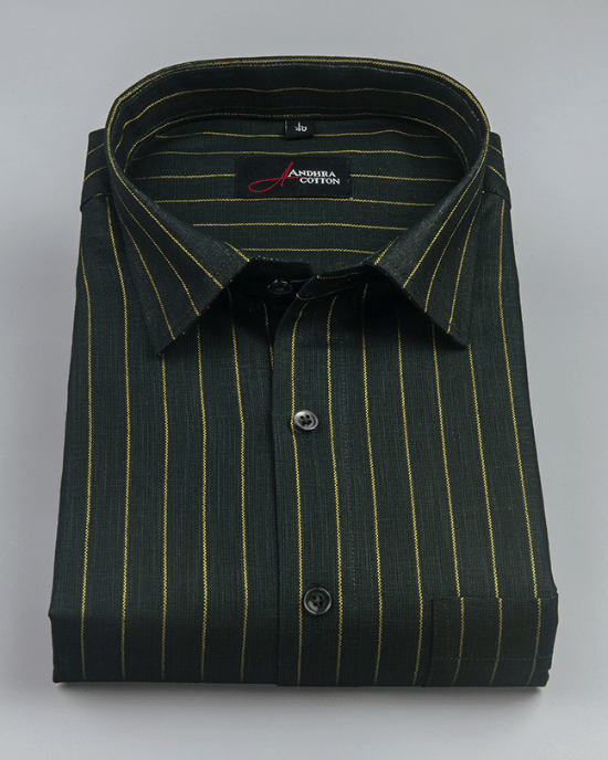 Cotton Dark Mahendi Green with Golden Lining Shirts for Men