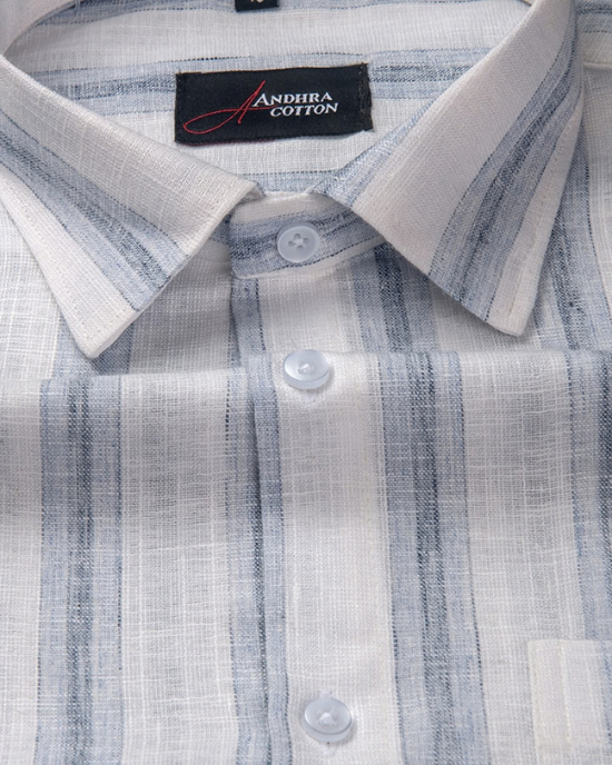 Soft Linen White with Sky Broad Patta Shirts for Men