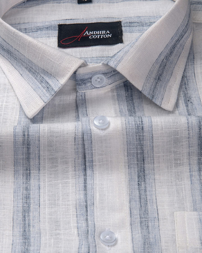 Soft Linen White with Sky Broad Patta Shirts for Men