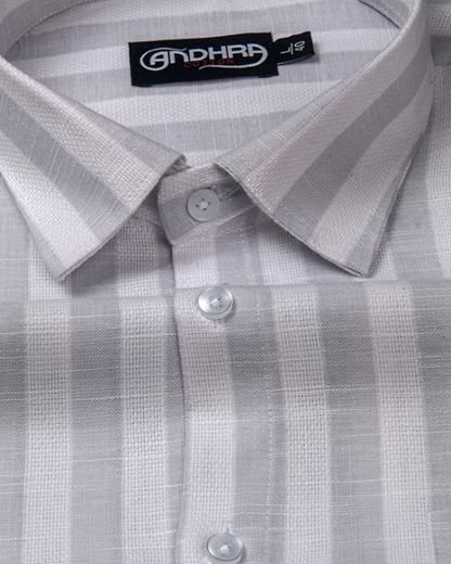 Leo Linen Jute White with Gray Patta Print Shirts for Men