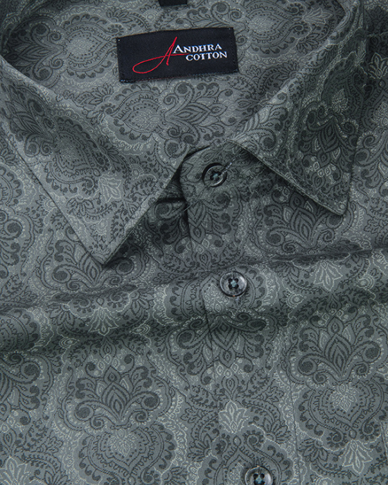 Cotton Bottle Green Rajwada Print Shirts for Men