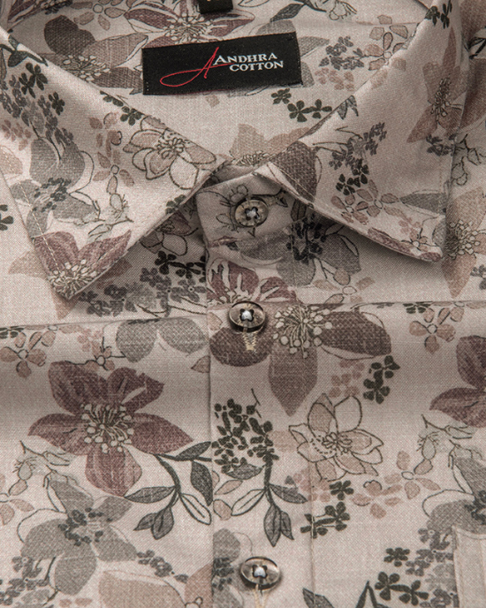 Digital Light Brown White Dark Brown Flower Print Shirts for Men