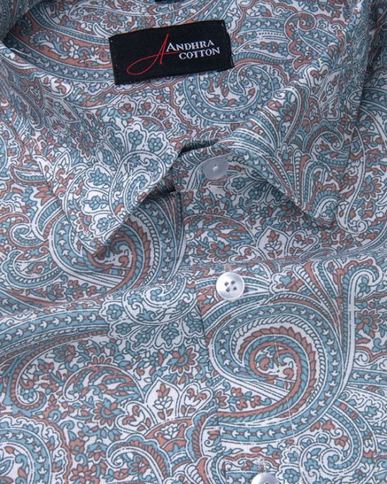 Cotton Sky Maroon Pathan Print Shirts for Men