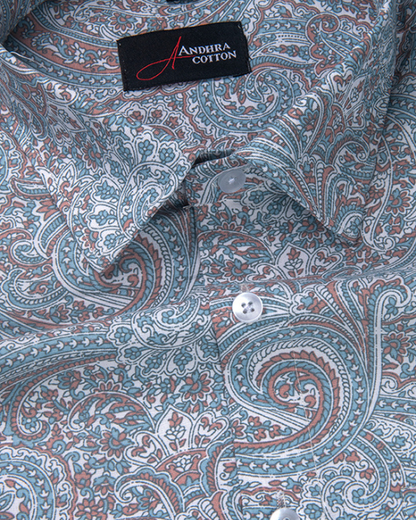 Cotton Sky Maroon Pathan Print Shirts for Men