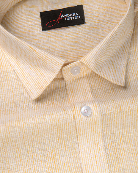 Bayview Linen Light Yellow Colour Shirts For Men